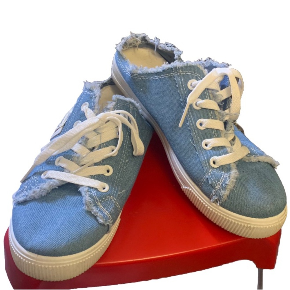 Womens Canvas Shoes Sneakers Mules Denim Distressed Slip On Size 40 Womens 7.5